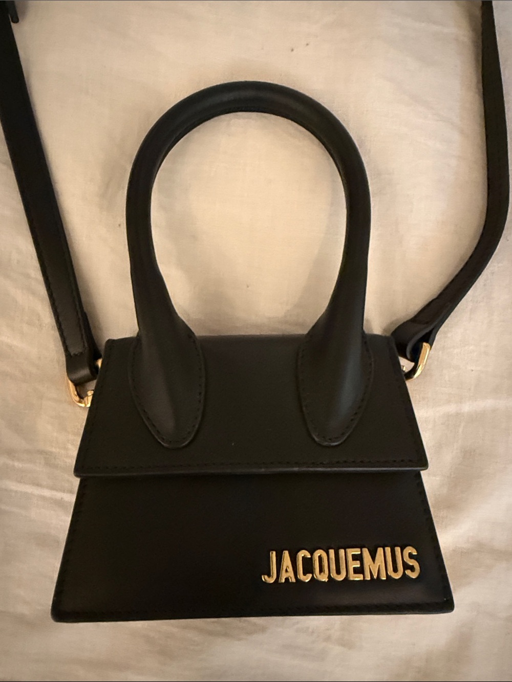 Jacquemus Black Mini Le Chiquito Leather Crossbody Bag with Gold Logo - NEW